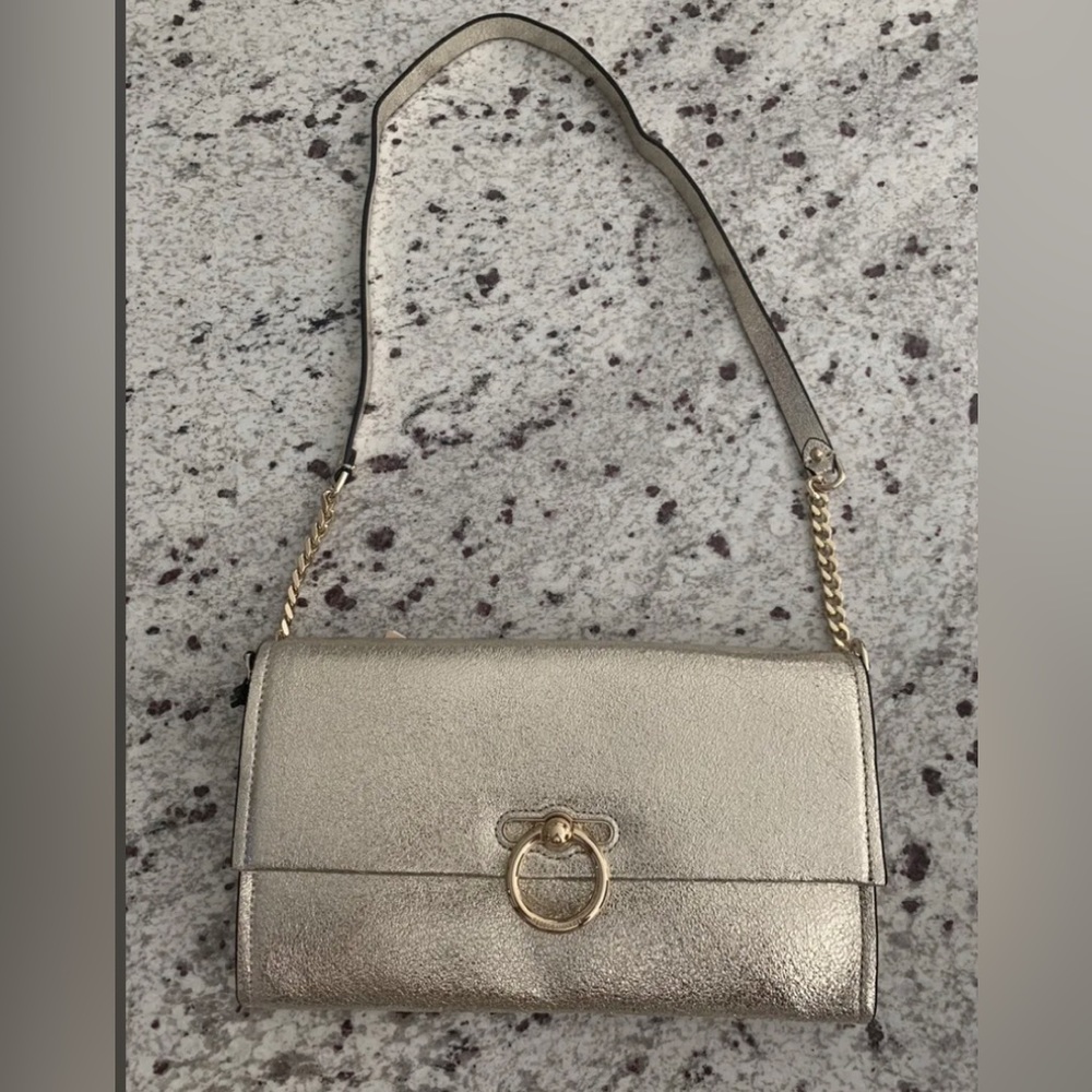 COPY - Rebecca Minkoff Jean Convertible Clutch Metallic Gold Leather Bag.